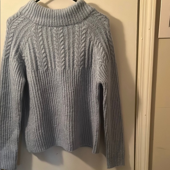 FRNCH Sweaters - FRNCH Blue Turtleneck Cable Knit Sweater